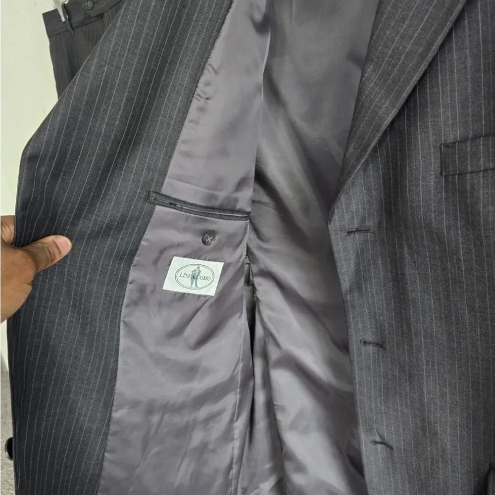 Linea Uomo Suit Sports Coat Pants Men 43 Gray Pinstripe Wool 4button 43x36 Flaw